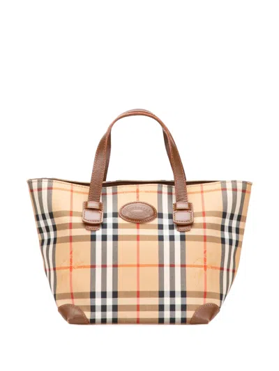 Pre-owned Burberry 2000-2017 Haymarket Check Canvas Handbag In Brown