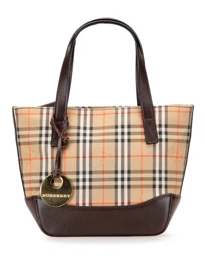 Pre-owned Burberry 2000-2017 Haymarket Check Canvas Handbag In Brown