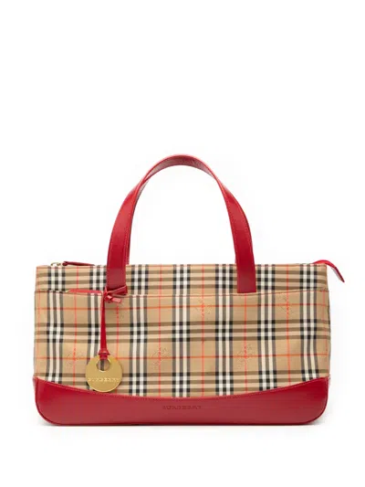 Pre-owned Burberry 2000-2017 Haymarket Check Canvas Handbag In Brown
