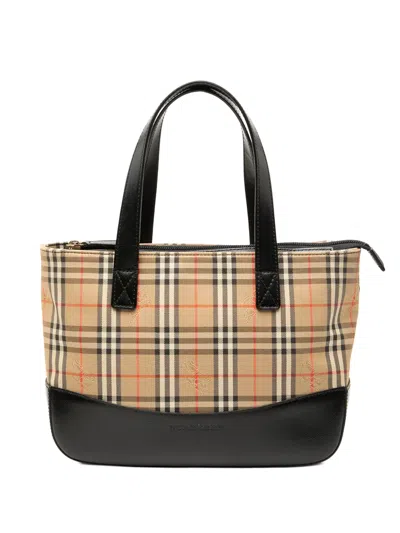 Pre-owned Burberry 2000-2017 Haymarket Check Canvas Handbag In Brown