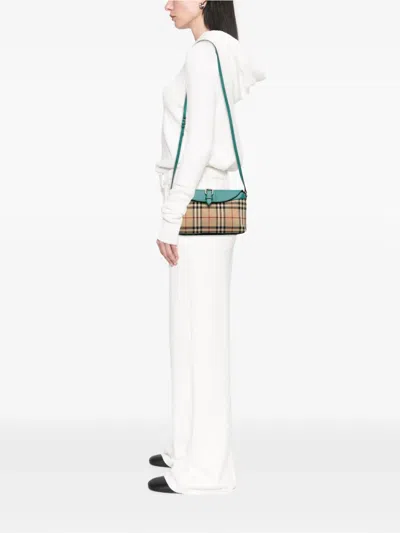 Pre-owned Burberry 2000-2017 Haymarket Check Canvas Leah Crossbody Bag In Blue