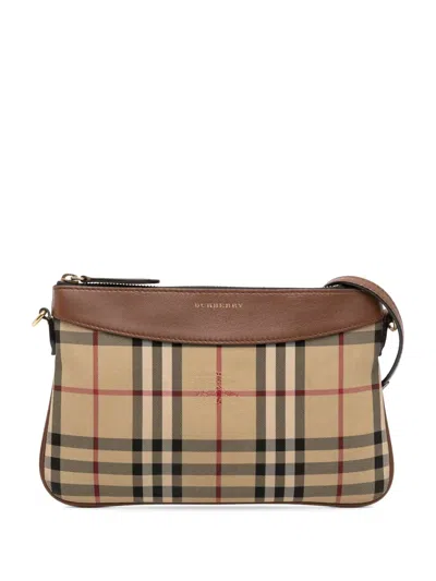 Pre-owned Burberry 2000-2017 Haymarket Check Canvas Peyton Crossbody Bag In Brown