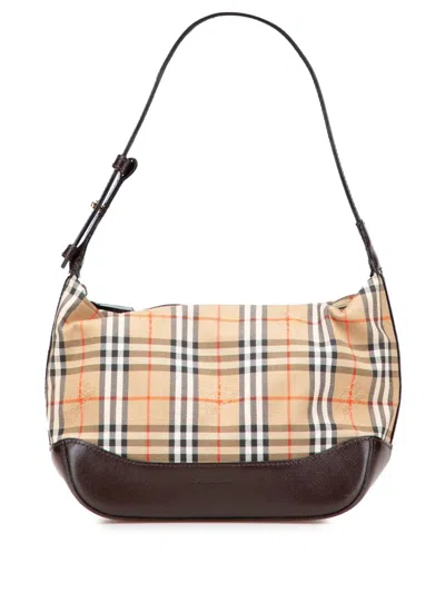 Pre-owned Burberry 2000-2017 Haymarket Check Canvas Shoulder Bag In Brown