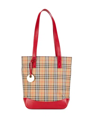 Pre-owned Burberry 2000-2017 Haymarket Check Canvas Shoulder Bag In Brown