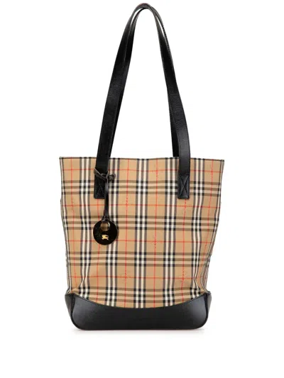 Pre-owned Burberry 2000-2017 Haymarket Check Canvas Shoulder Bag In Brown