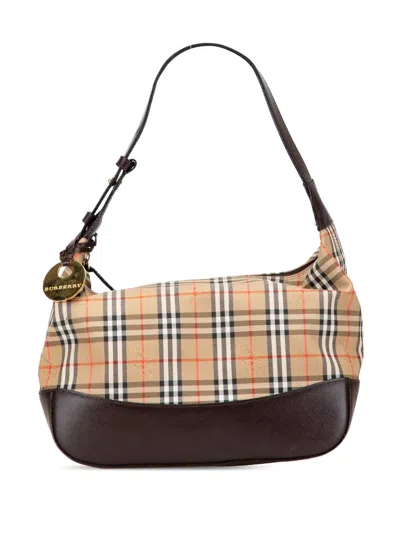 Pre-owned Burberry 2000-2017 Haymarket Check Canvas Shoulder Bag In Brown
