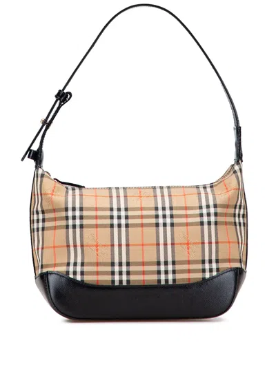 Pre-owned Burberry 2000-2017 Haymarket Check Canvas Shoulder Bag In Brown