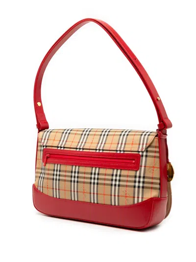 Pre-owned Burberry 2000-2017 Haymarket Check Canvas Shoulder Bag In Brown