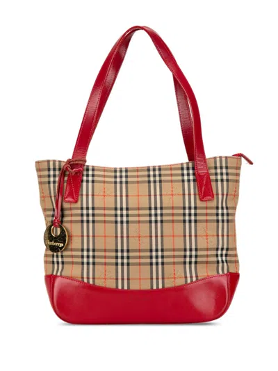 Pre-owned Burberry 2000-2017 Haymarket Check Canvas Tote Bag In Brown
