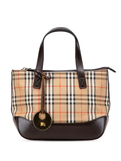 Pre-owned Burberry 2000-2017 Haymarket Check Canvas Tote Bag In Brown