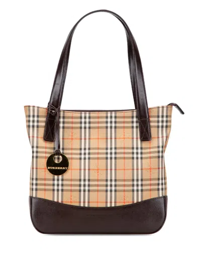 Pre-owned Burberry 2000-2017 Haymarket Check Canvas Tote Bag In Brown