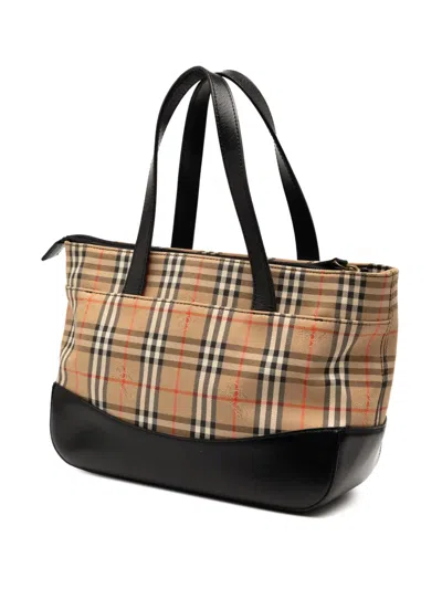 Pre-owned Burberry 2000-2017 Haymarket Check Canvas Tote Bag In Brown