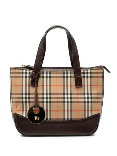 Pre-owned Burberry 2000-2017 Haymarket Check Canvas Tote Bag In Brown