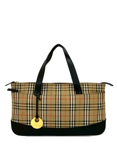 Pre-owned Burberry 2000-2017 Haymarket Check Canvas Tote Bag In Brown