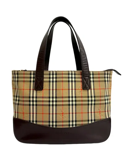 Pre-owned Burberry 2000-2017 Haymarket Check Canvas Tote Bag In Brown