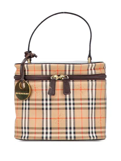 Pre-owned Burberry 2000-2017 Haymarket Check Canvas Vanity Bag In Brown