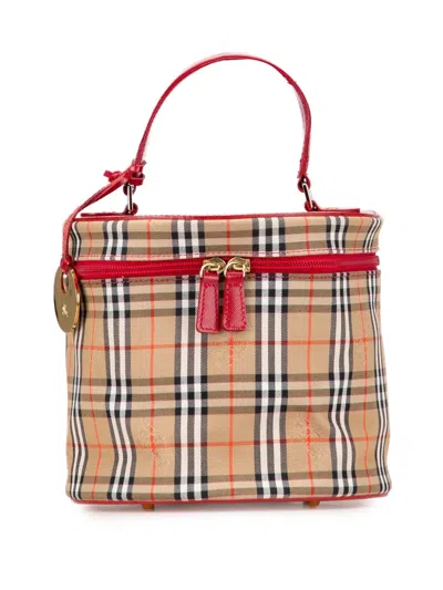 Pre-owned Burberry 2000-2017 Haymarket Check Canvas Vanity Bag In Brown