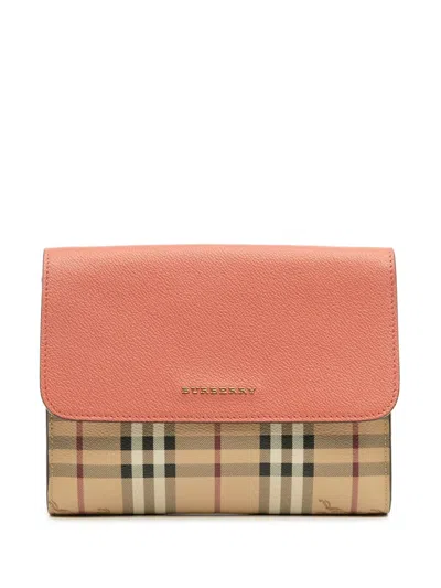 Pre-owned Burberry 2000-2017 Haymarket Check Coated Canvas And Calfskin Loxley Crossbody Bag In Brown