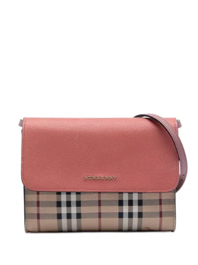 Pre-owned Burberry 2000-2017 Haymarket Check Coated Canvas And Calfskin Loxley Crossbody Bag In Brown