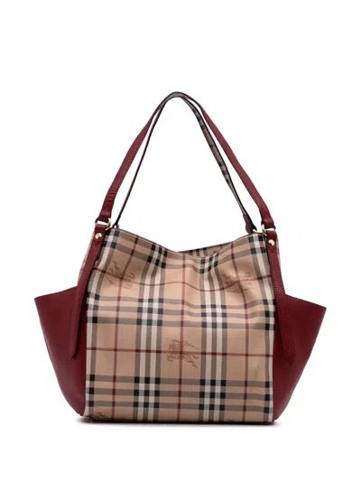 Pre-owned Burberry 2000-2017 Haymarket Check Coated Canvas Canterbury Tote Bag In Brown