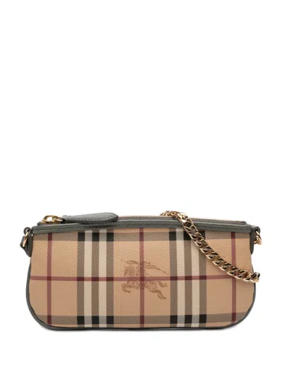 Pre-owned Burberry 2000-2017 Haymarket Check Coated Canvas Clara Pochette Shoulder Bag In Brown