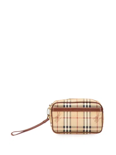 Pre-owned Burberry 2000-2017 Haymarket Check Coated Canvas Clutch Bag In Brown