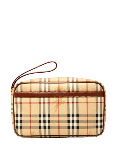 Pre-owned Burberry 2000-2017 Haymarket Check Coated Canvas Clutch Bag In Brown