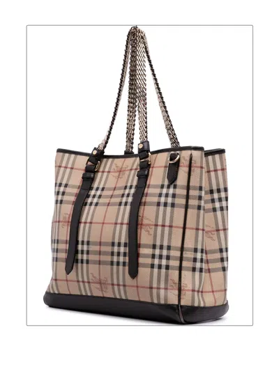 Pre-owned Burberry 2000-2017 Haymarket Check Coated Canvas Convertible Tote Satchel In Brown