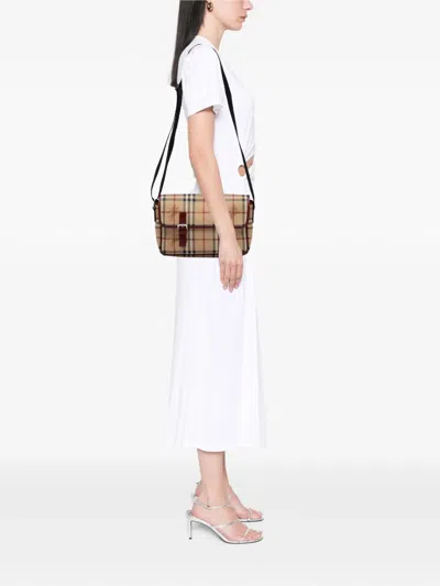 Pre-owned Burberry 2000-2017 Haymarket Check Coated Canvas Crossbody Bag In Brown