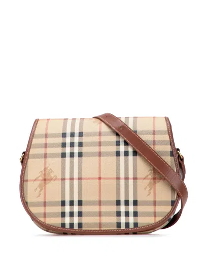 Pre-owned Burberry 2000-2017 Haymarket Check Coated Canvas Crossbody Bag In Brown