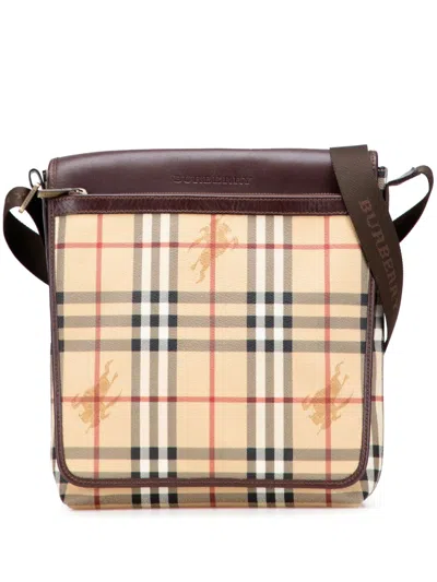Pre-owned Burberry 2000-2017 Haymarket Check Coated Canvas Crossbody Bag In Brown