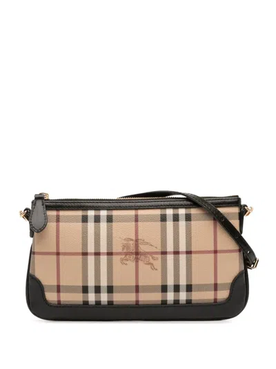 Pre-owned Burberry 2000-2017 Haymarket Check Coated Canvas Crossbody Bag In Brown