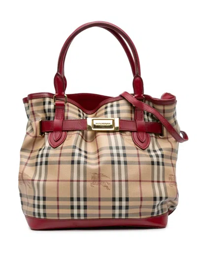 Pre-owned Burberry 2000-2017 Haymarket Check Coated Canvas Golderton Satchel In Brown