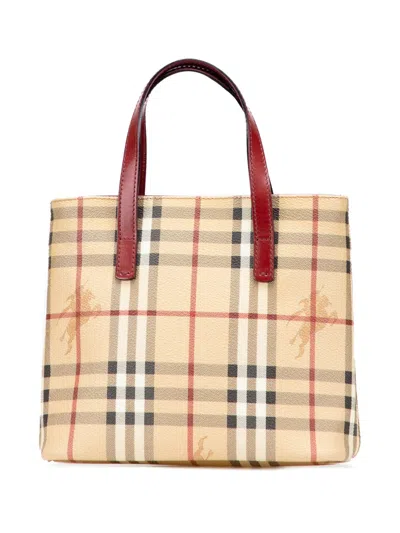 Pre-owned Burberry 2000-2017 Haymarket Check Coated Canvas Handbag In Brown