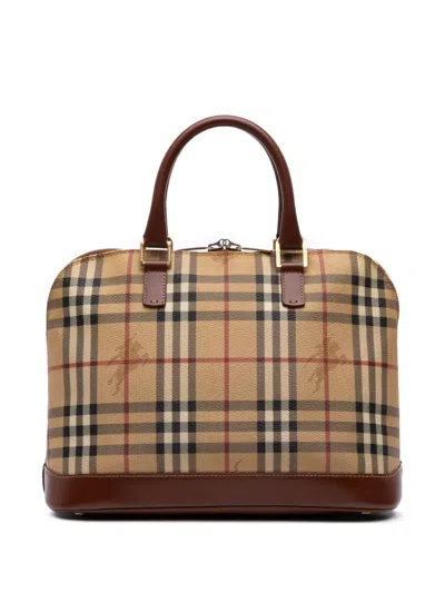 Pre-owned Burberry 2000-2017 Haymarket Check Coated Canvas Handbag In Brown