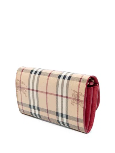 Pre-owned Burberry 2000-2017 Haymarket Check Coated Canvas Henley Wallet On Chain Crossbody Bag In Brown