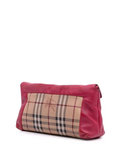 Pre-owned Burberry 2000-2017 Haymarket Check Coated Canvas Leah Crossbody Bag In Pink