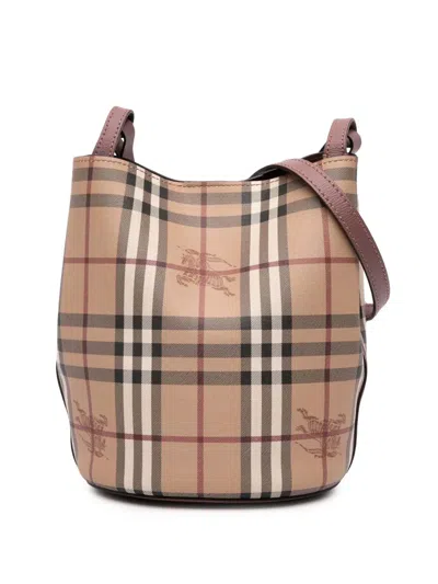 Pre-owned Burberry 2000-2017 Haymarket Check Coated Canvas Lorne Bucket Bag In Brown