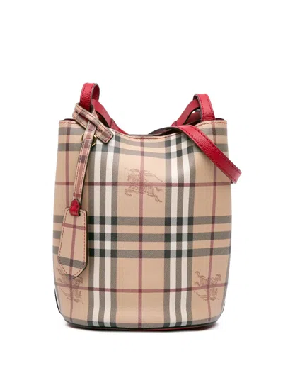 Pre-owned Burberry 2000-2017 Haymarket Check Coated Canvas Lorne Bucket Bag In Brown