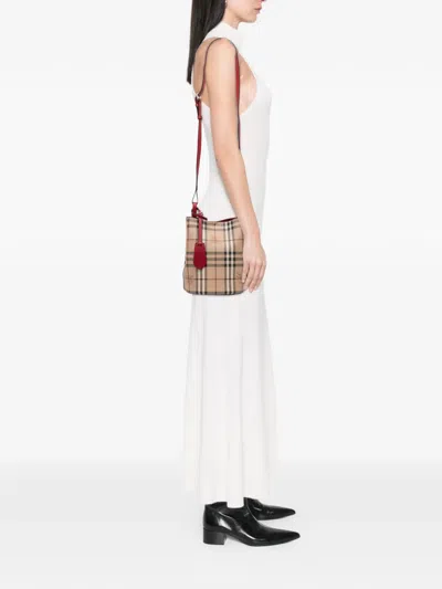 Pre-owned Burberry 2000-2017 Haymarket Check Coated Canvas Lorne Bucket Bag In Brown