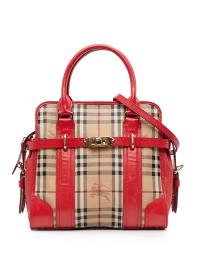 Pre-owned Burberry 2000-2017 Haymarket Check Coated Canvas Minford Portrait Satchel In Brown