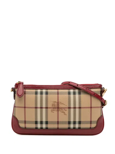 Pre-owned Burberry 2000-2017 Haymarket Check Coated Canvas Peyton Crossbody Bag In Brown