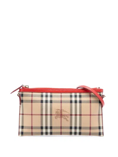 Pre-owned Burberry 2000-2017 Haymarket Check Coated Canvas Peyton Crossbody Bag In Brown
