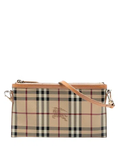 Pre-owned Burberry 2000-2017 Haymarket Check Coated Canvas Peyton Crossbody Bag In Brown
