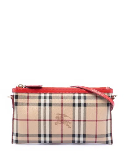 Pre-owned Burberry 2000-2017 Haymarket Check Coated Canvas Peyton Crossbody Bag In Brown
