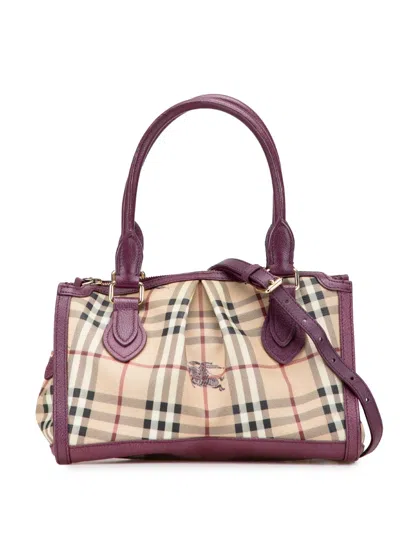 Pre-owned Burberry 2000-2017 Haymarket Check Coated Canvas Pilgrim Satchel In Brown