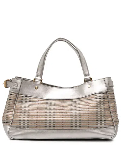 Pre-owned Burberry 2000-2017 Haymarket Check Coated Canvas Ravensdon Handbag In Silver