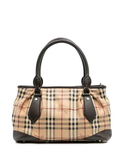 Pre-owned Burberry 2000-2017 Haymarket Check Coated Canvas Satchel In Brown