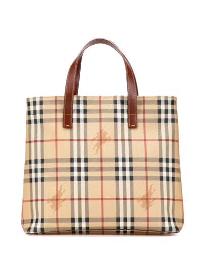 Pre-owned Burberry 2000-2017 Haymarket Check Coated Canvas Tote Bag In Brown