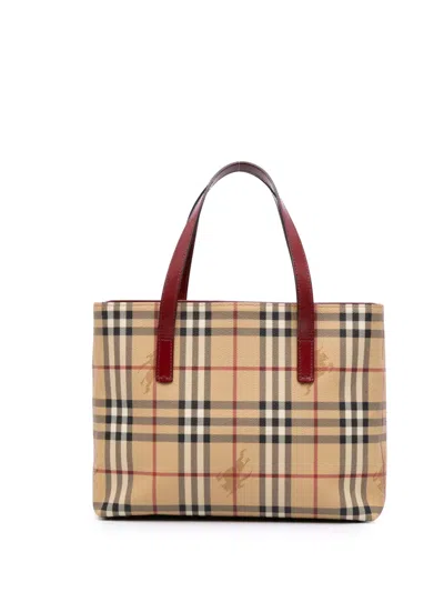 Pre-owned Burberry 2000-2017 Haymarket Check Coated Canvas Tote Bag In Brown